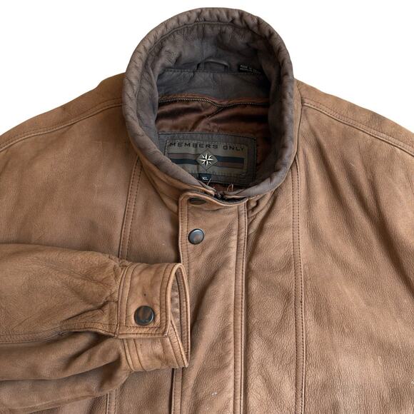 Members Only Leather Bomber Jacket Men's Size XL Brown Full Zip Lined Flight - Picture 1 of 10